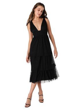 Lulus Black Swiss Dot Tiered Tulle Maxi Dress – Size XL